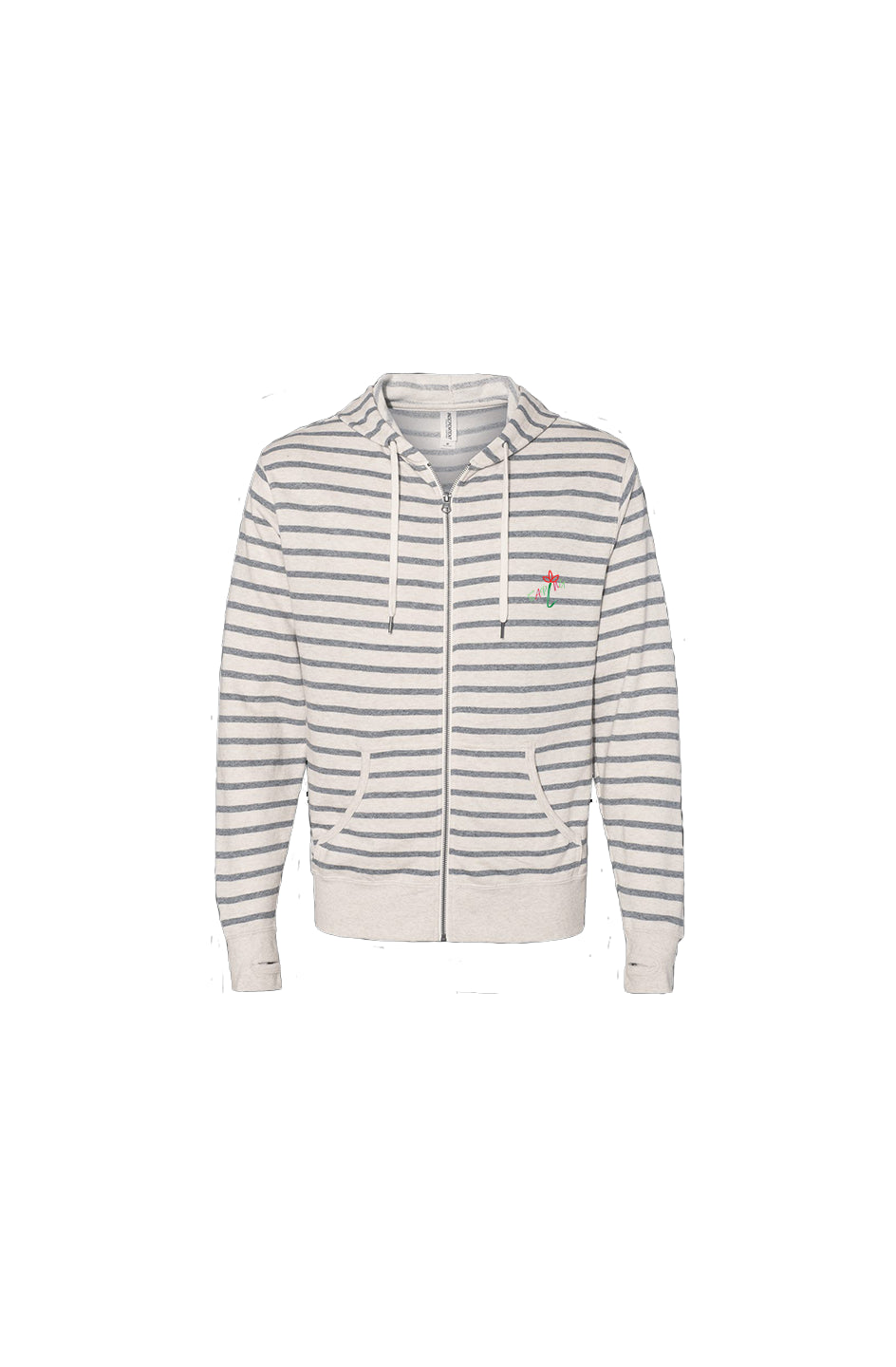 Oatmeal Heather Stripe Zip Hoodie SAPLNG Script